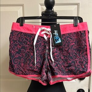 The Realm Pink and Black Swim Shorts with drawstring, Size small, New with tag